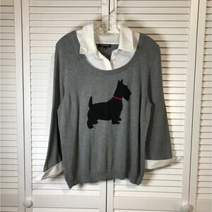 Notations Scottish Terrier V-neck ¾ Sleeve Sweater L